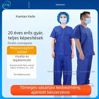 Egyszer használatos betegizolációs köpeny, SMS nemszövött anyag, vízálló és porálló, rövid ujjú, két részes készlet