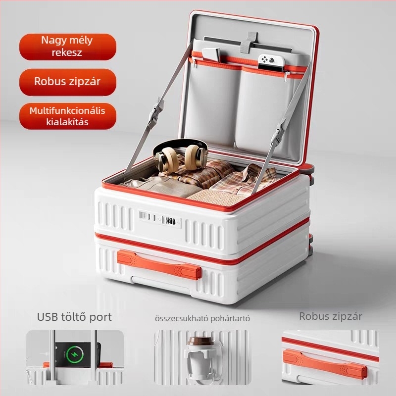 ABS anyagú oldalsó nyitású, mély rekeszű bőrönd, USB-port, telefon-tartó, univerzális kerekek, uniszex, Ősz 2024