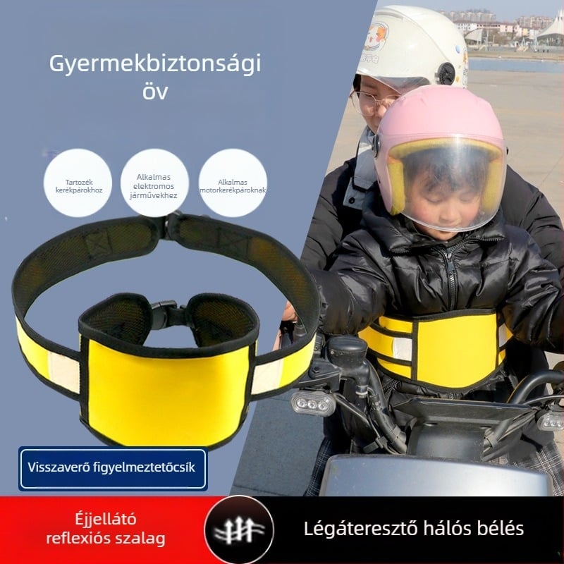 Gyerek kerékpáros biztonsági öv poliészter pántokkal, 50 cm hosszú biztonsági zsinór, típus: biztonsági öv