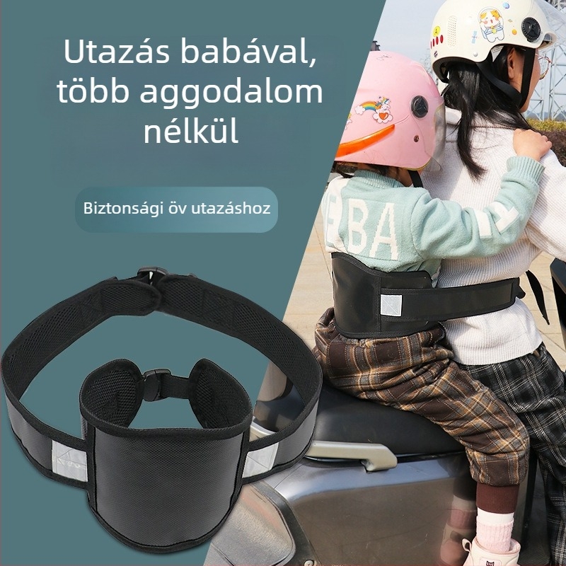 Gyerek kerékpáros biztonsági öv poliészter pántokkal, 50 cm hosszú biztonsági zsinór, típus: biztonsági öv