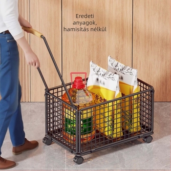 Négykerekű bevásárlókocsi vasból és fából – mozgatható, márka evesigar/Yisijia, teherbírás 1