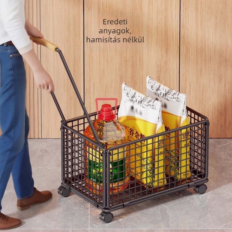 Négykerekű bevásárlókocsi vasból és fából – mozgatható, márka evesigar/Yisijia, teherbírás 1