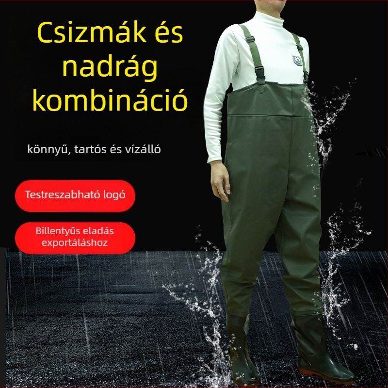 PVC anyagú vízálló overál beépített csizmával és hátsó övvel – kopásálló, könnyű, 1000 g