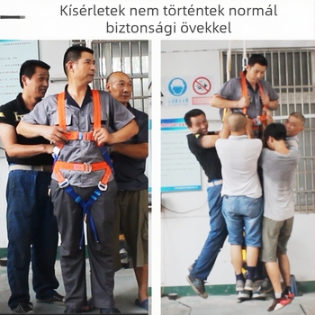 Öt pontos teljes testbiztonsági hám kültéri magassági munkákhoz, teherbírás 22 kN, polipropilén heveder, nagy szilárdságú huzalból készült kötél, különböző hosszúságú kötélopciók
