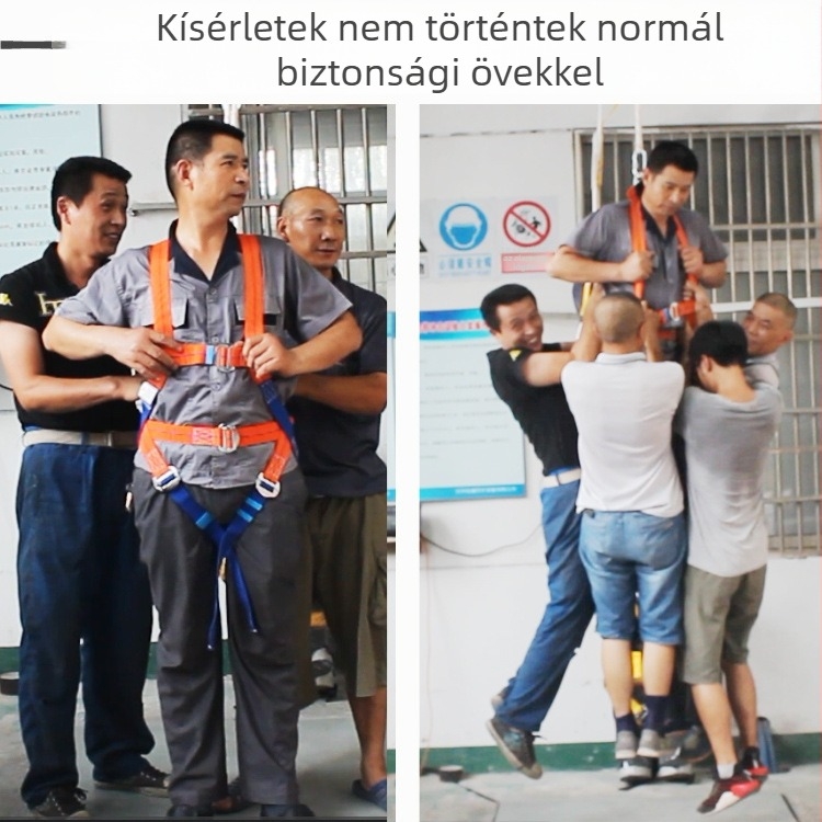 Öt pontos teljes testbiztonsági hám kültéri magassági munkákhoz, teherbírás 22 kN, polipropilén heveder, nagy szilárdságú huzalból készült kötél, különböző hosszúságú kötélopciók