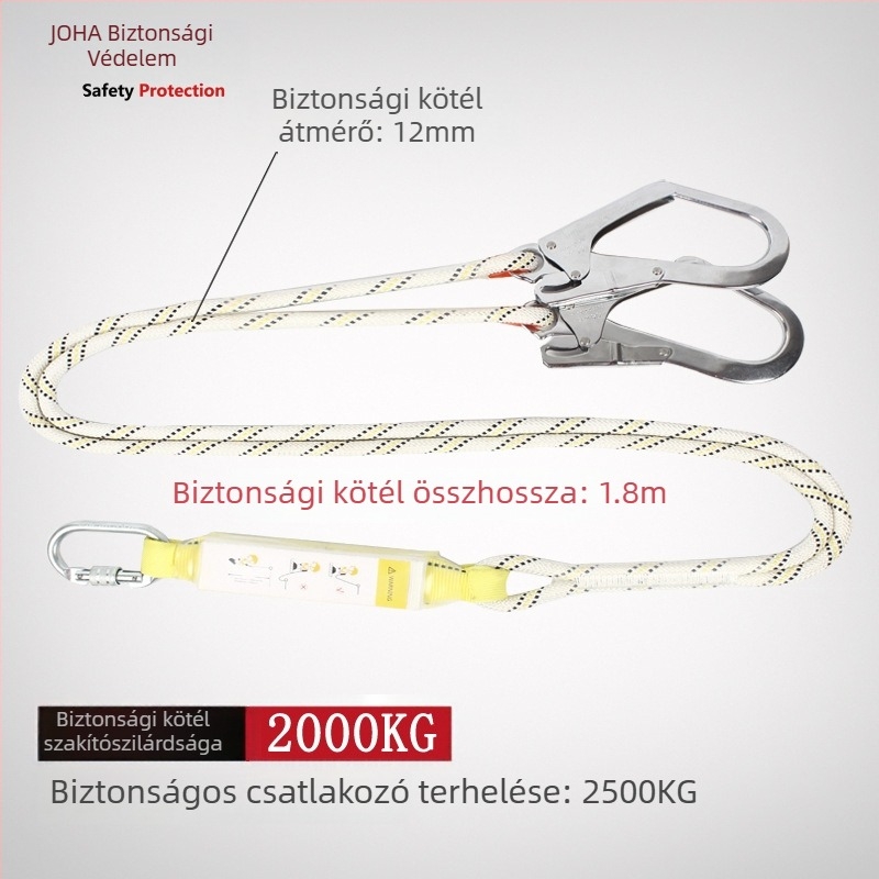 Ötpontos teljes testű biztonsági hám magassági munkákhoz és külső kivitelezésekhez, poliészter öv, nagy szilárdságú acélhuzal kötél