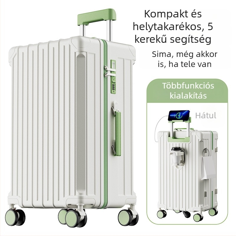Multifunkcionális, nagy kapacitású bőrönd rezgéscsillapító fékekkel és 360°-os univerzális kerekekkel, robbanásbiztos zár, teleszkópos fogantyú