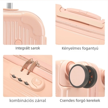 Kabinbőrönd, könnyű, ABS+PC keményhéj, univerzális kerekek, cipzáras zárás, 2,5 kg, lopás elleni védelem, Punami