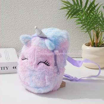 Gyerekeknek szóló plüss crossbody oldaltáska egyszarvú motívummal, tie-dye mintázat, hímzett, ultra könnyű, mindennapi használatra