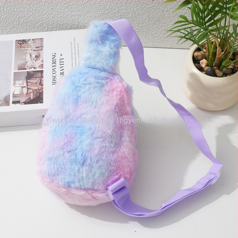 Gyerekeknek szóló plüss crossbody oldaltáska egyszarvú motívummal, tie-dye mintázat, hímzett, ultra könnyű, mindennapi használatra
