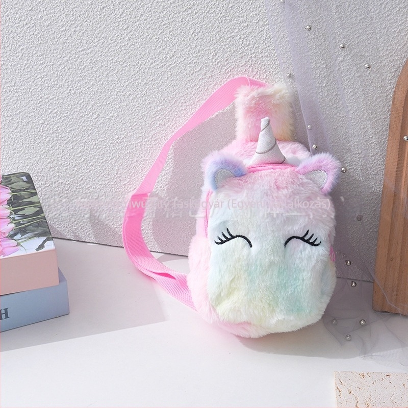 Gyerekeknek szóló plüss crossbody oldaltáska egyszarvú motívummal, tie-dye mintázat, hímzett, ultra könnyű, mindennapi használatra