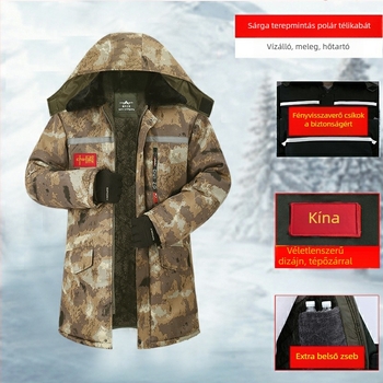 Férfi téli vastag középhosszú munkaruha camuflázs mintázatú külső ruházat építkezésekhez