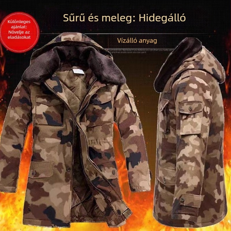 Kamufláž pamut bélelt kabát, középhosszú, téli, kopásálló, katonai taktikai