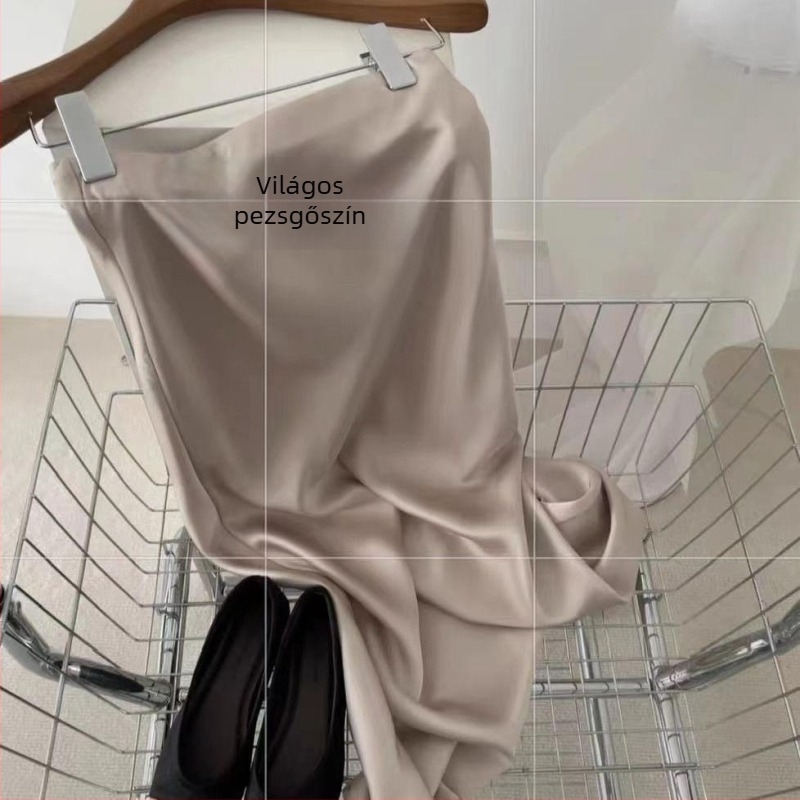 Magas derekú szatén midi szoknya, testhez simuló fazon, fishtail szegéllyel, nyári elegáns stílus