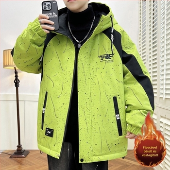 Téli pamut töltött kapucnis dzseki, camouflage minta, fleece bélés, cipzáras zárás, fiúknak és tiniknek