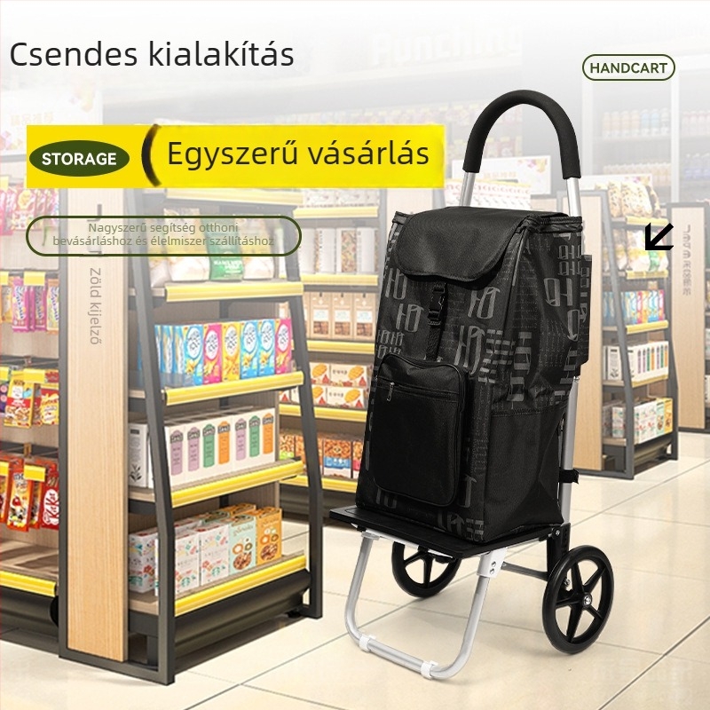Kétkerekű összehajtható bevásárlókocsi otthonra - hordozható, acélcső keret, logó nyomtatási lehetőség