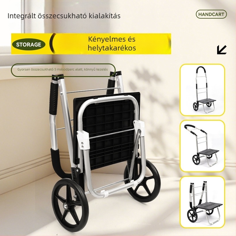Kétkerekű összehajtható bevásárlókocsi otthonra - hordozható, acélcső keret, logó nyomtatási lehetőség