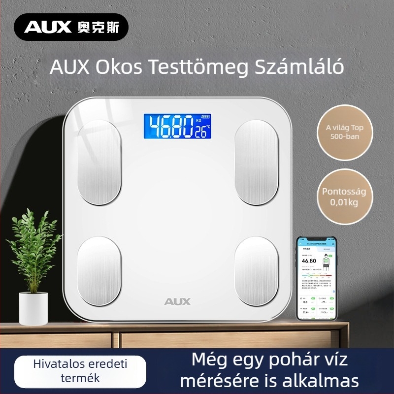 Elektronikus testzsírmérleg, pontos és intelligens, újratölthető, otthoni használatra; méri a testsúlyt, testzsírt, kalóriát és nedvességet