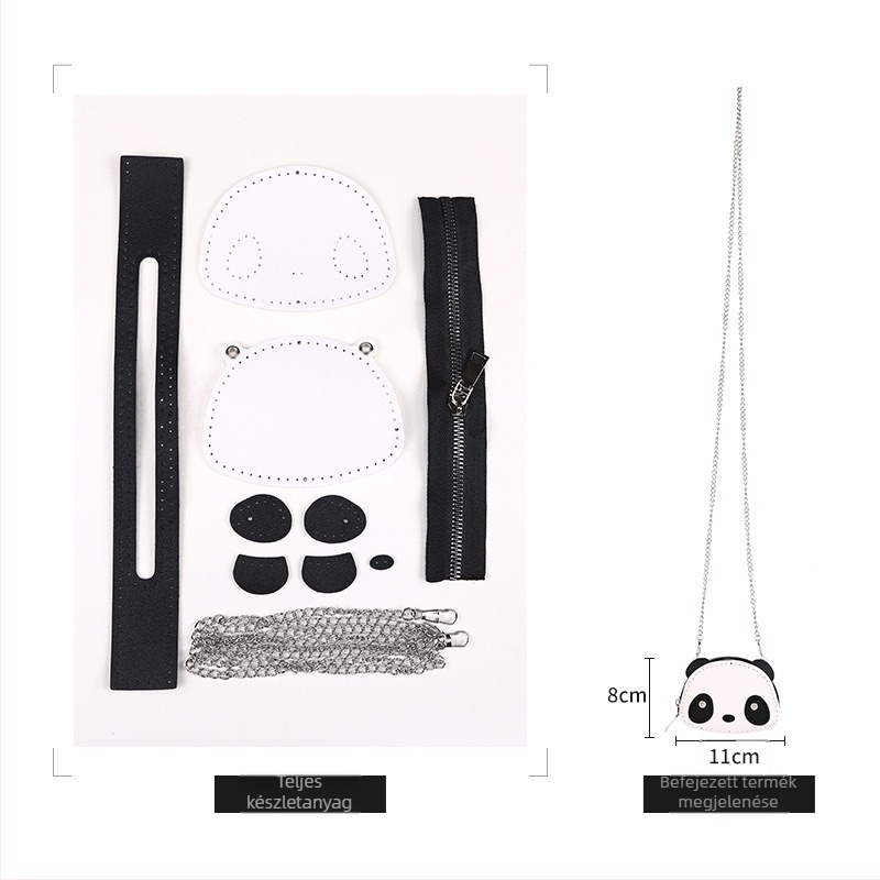 Mini láncos vállpénztár, kör alakú formájú, Little Panda modell, zip, PU bőr