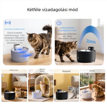 Okos 2.8 L-es háziállat ivóvíz adagoló, automatikus keringés, víz–áram szétválasztás