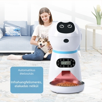 Automata etető alkalmazásvezérléssel, levehető kialakítás, alkalmas kutyáknak és macskáknak, tömeg 1600 g