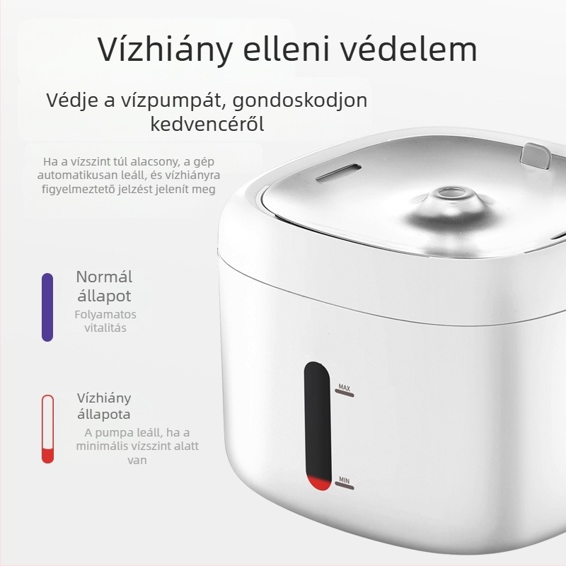Háziállatok számára tervezett szűrős vízitató, nagy kapacitás, csendes működés, macskáknak és kutyáknak