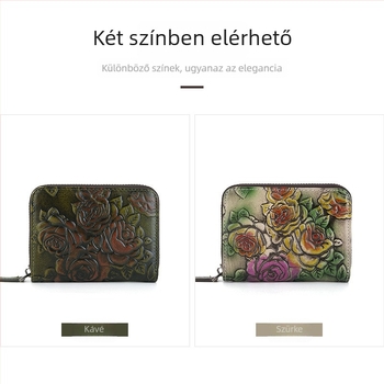 Bőr kártyatartó pénztárca dombornyomott virágmintával, nagy kapacitású, több kártyatartó rekesz, uniszex