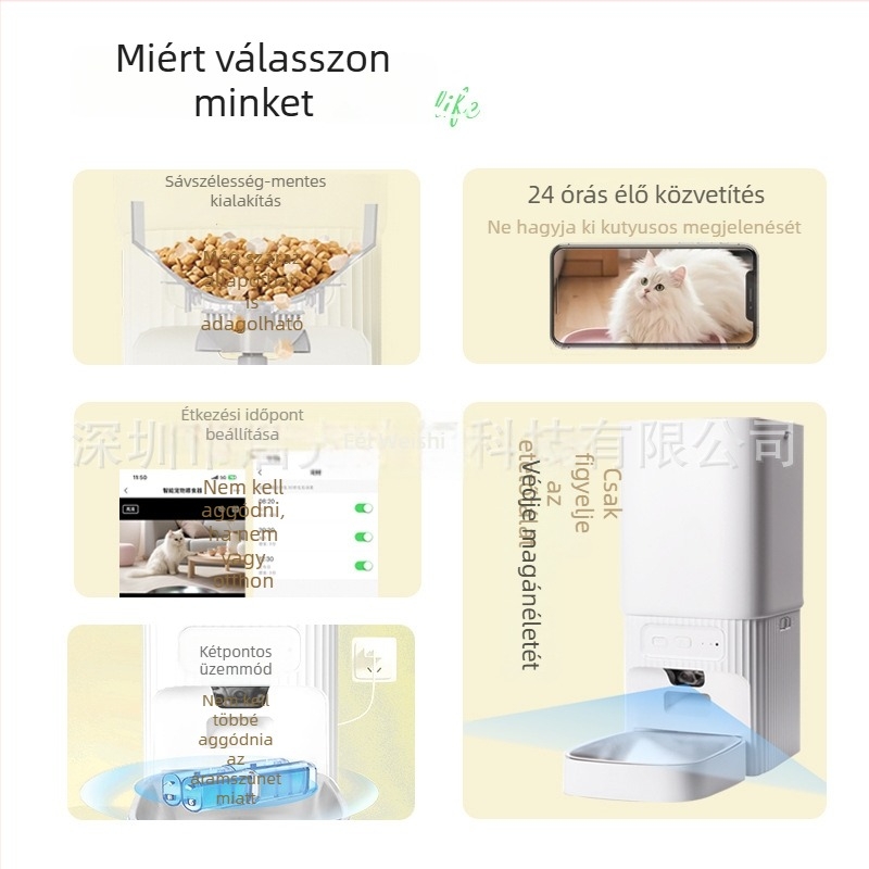 Intelligens automata etető macskáknak és kutyáknak, alkalmazásvezérléssel és kamerával, Pf-19 modell, leválasztható