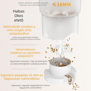 Habas háziállatok számára dupla tálas etető automatikus időzítővel és távirányítással, nagy kapacitás