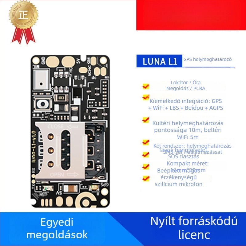 Helymeghatározó GPS főpanel modul – telepítés nélküli, anti-lopás, 10 m pontos helymeghatározás, 4 riasztási mód (rezgés, áramkimaradás, geofence, túl gyorsulás), vízálló ház, modell LUNA-L1