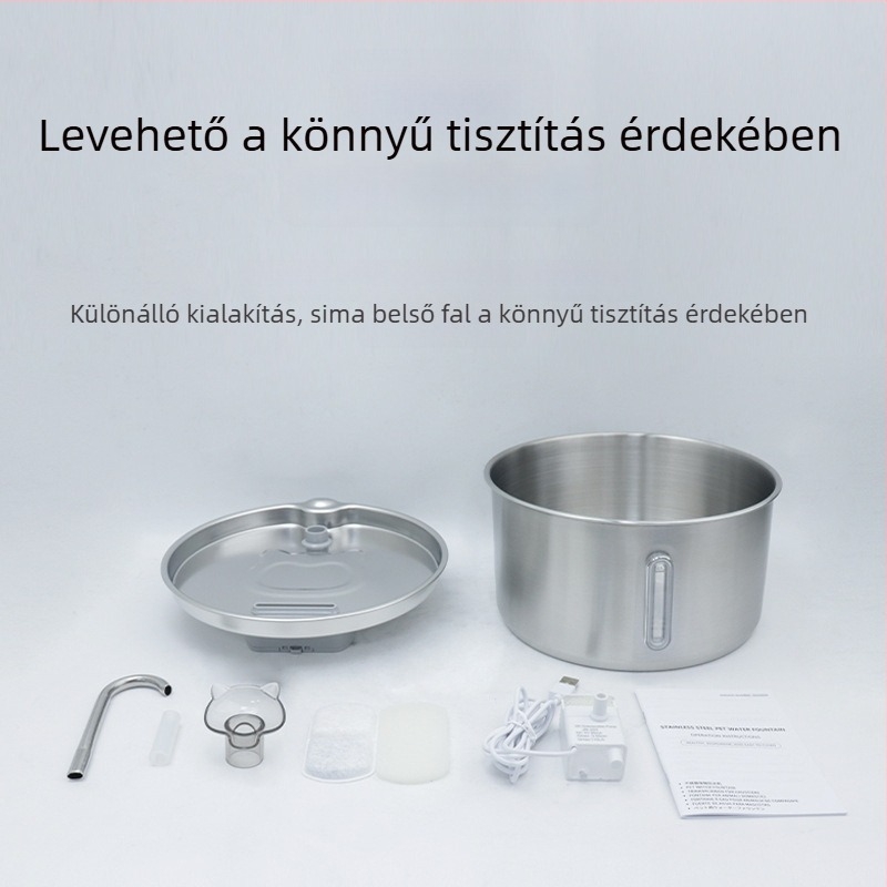 4L rozsdamentes acélból készült háziállat itató macskáknak és kutyáknak, körkörös friss víz, intelligens itató