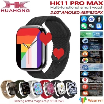 HK11ProMax okosóra Bluetooth hívással, AMOLED kijelző, alumínium ötvözet tokozás, akár 7 napos akkumulátor-üzemidő, mindennapi vízállóság.