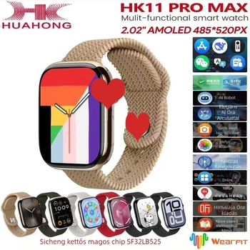 HK11ProMax okosóra Bluetooth hívással, AMOLED kijelző, alumínium ötvözet tokozás, akár 7 napos akkumulátor-üzemidő, mindennapi vízállóság.