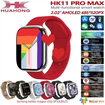 HK11ProMax okosóra Bluetooth hívással, AMOLED kijelző, alumínium ötvözet tokozás, akár 7 napos akkumulátor-üzemidő, mindennapi vízállóság.