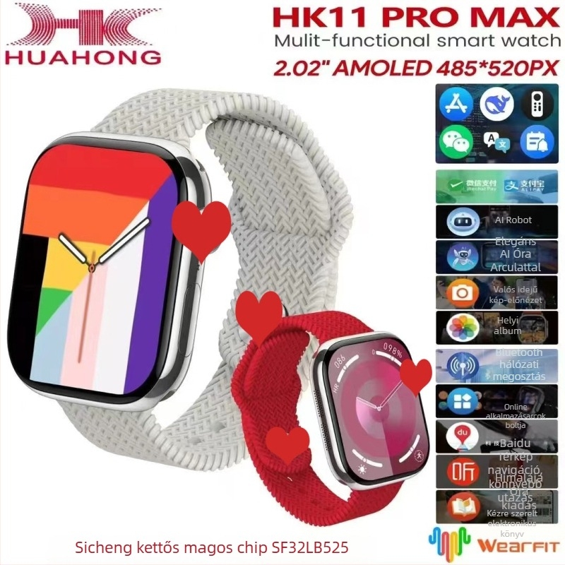 HK11ProMax okosóra Bluetooth hívással, AMOLED kijelző, alumínium ötvözet tokozás, akár 7 napos akkumulátor-üzemidő, mindennapi vízállóság.
