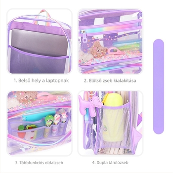 Átlátszó PVC iskolai hátizsák Cartoon mintával, uniszex 5–6. osztályos diákoknak, modern dizájn