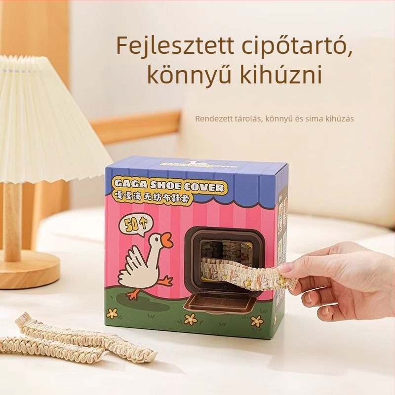 Egyszer használatos beltéri cipővédők, dobozos csomagolású, nemszőtt anyagból, vízálló, csúszásmentes és kopásálló, kihúzható dizájnnal