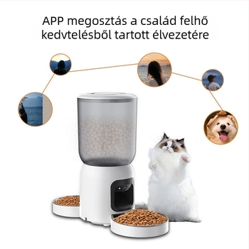 Két tálas intelligens kisállat etető, nagy kapacitású, távirányítással, videokamerával és interkommal