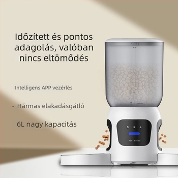 Két tálas intelligens kisállat etető, nagy kapacitású, távirányítással, videokamerával és interkommal