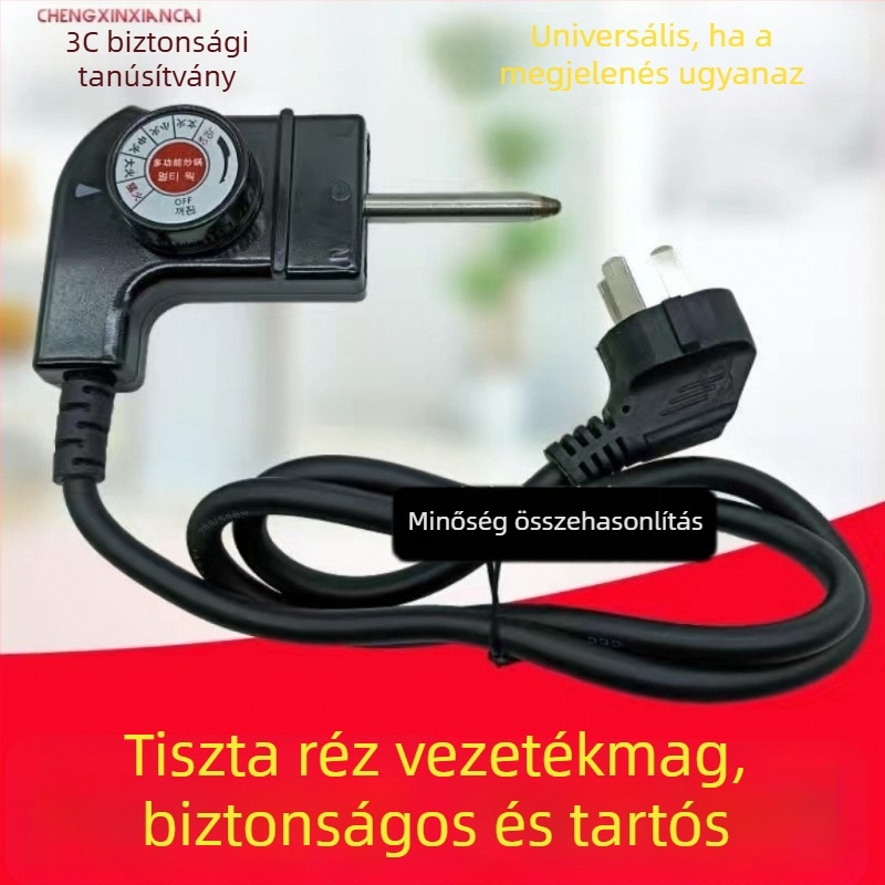 Koreai stílusú hőmérséklet-szabályozó kapcsoló és tápkábel elektromos forróedényekhez, grillhez, serpenyőkhöz és palacsintás serpenyőkhöz – többfunkciós kiegészítő (Model 1)