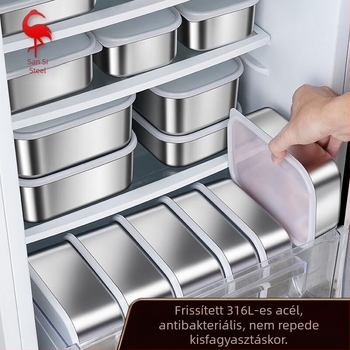 316L rozsdamentes acélból készült ételtároló, téglalap alakú, 500 ml, mikrohullámú sütő kompatibilis, fagyasztó funkció