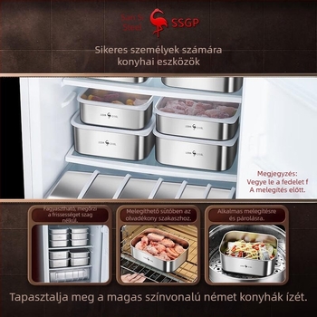 316L rozsdamentes acélból készült ételtároló, téglalap alakú, 500 ml, mikrohullámú sütő kompatibilis, fagyasztó funkció