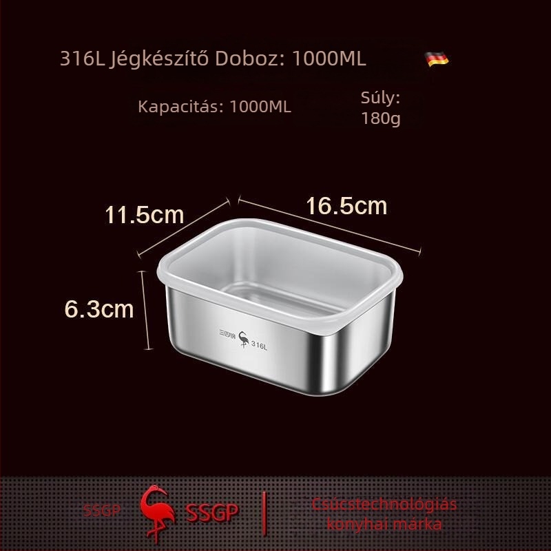 316L rozsdamentes acélból készült ételtároló, téglalap alakú, 500 ml, mikrohullámú sütő kompatibilis, fagyasztó funkció