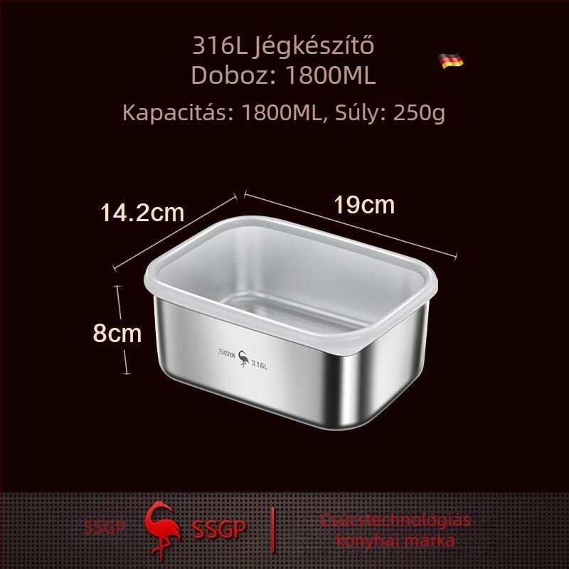316L rozsdamentes acélból készült ételtároló, téglalap alakú, 500 ml, mikrohullámú sütő kompatibilis, fagyasztó funkció