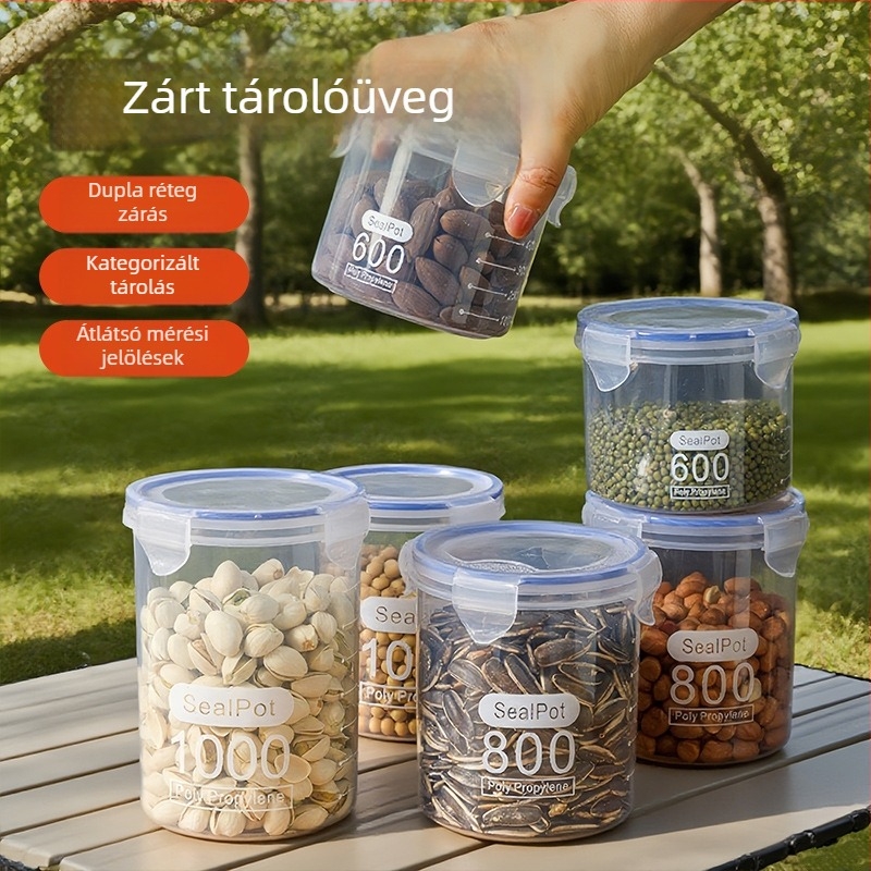 Ke wanhong Átlátszó zárható ételtároló doboz nassolnivalókhoz és gabonafélékhez — műanyag, kör alakú, 501–800 ml, Modern minimalista stílus