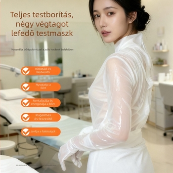 Viselhető testmaszk egy darab anyagból a bőr tónusának világosítására és hidratálására, egyszer használható szépség- és bőrápolási termék, szalonápolás