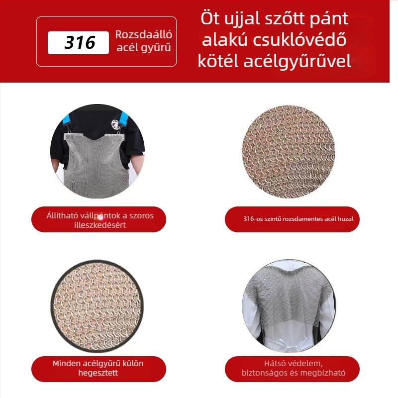 Rozsdamentes acél gyűrűs kötény acéldrótból, védő anti-cut kötény húsfeldolgozásra, márka Yuna