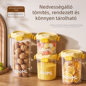 Négyzet alakú műanyag konyhai tároló edény zárható tetővel, gabonák, tea, rizs és liszt tárolására.
