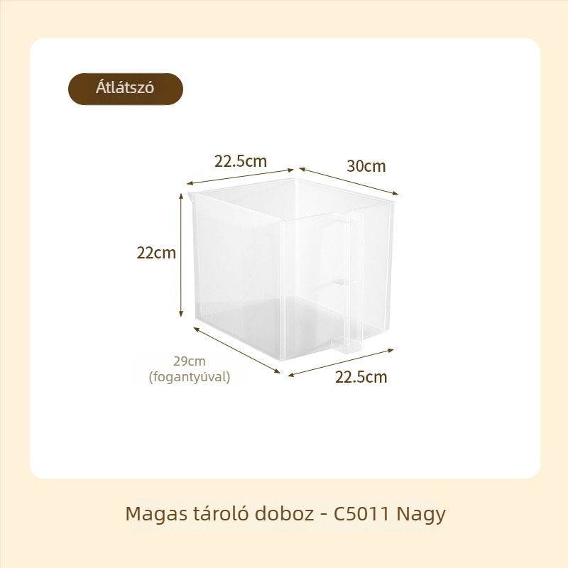 Konyhai doboz fogantyúval, PP műanyag tárolókosár, 5 L kapacitás, egymásra pakolható, szekrény rendező