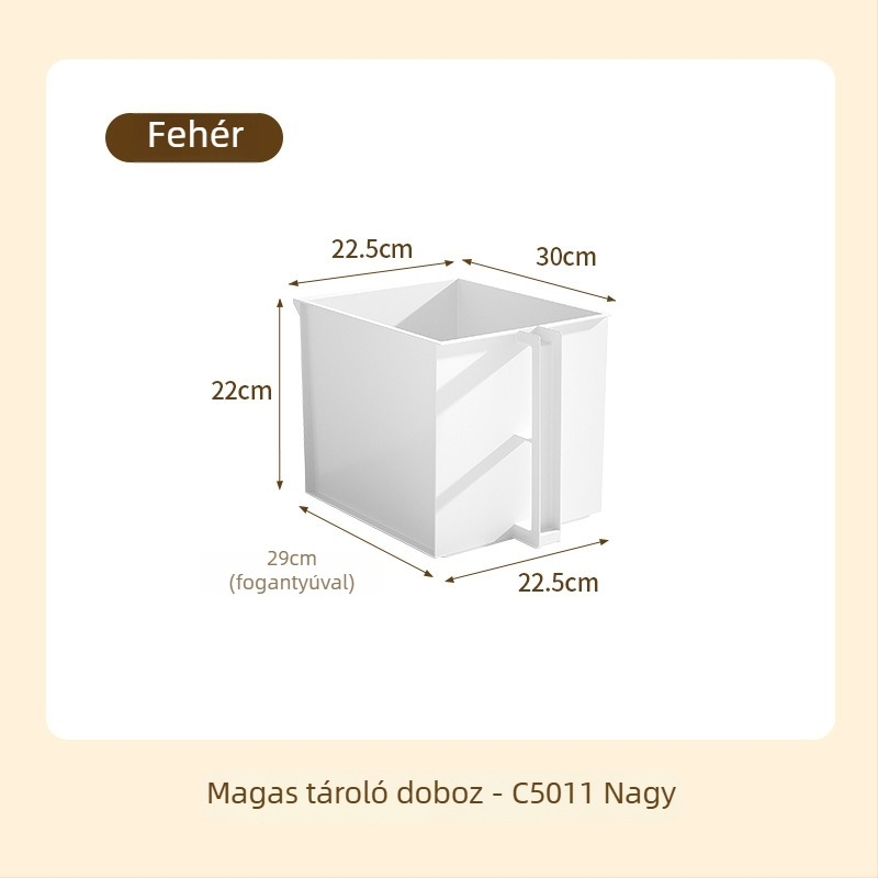 Konyhai doboz fogantyúval, PP műanyag tárolókosár, 5 L kapacitás, egymásra pakolható, szekrény rendező